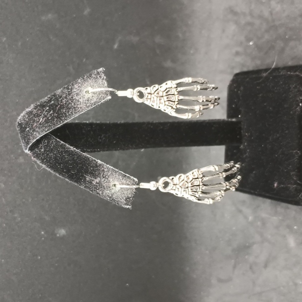 Handmade goth skeleton hand earrings